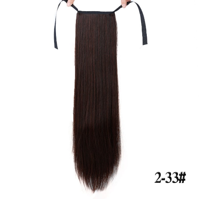 32 Inch Ultra Synthetic Long Wrap Around Straight Ponytail Clip In Ponytail Hair Extensions
