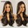 Long Wavy Ombre Brown with Blonde Synthetic Wigs Natural Hair Heat Resistant Fiber Hair Wig