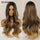 Long Wavy Ombre Brown with Blonde Synthetic Wigs Natural Hair Heat Resistant Fiber Hair Wig