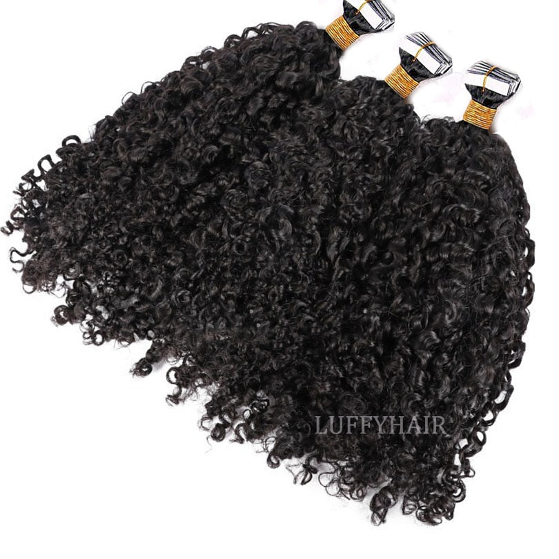 Curly Tape In Human Hair Extensions Brazilian Curly Skin Weft Adhesive Invisible Tape