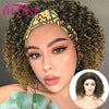 Black Afro Kinky Curly Headband Wig Half Synthetic Short Heat Resistant Wig