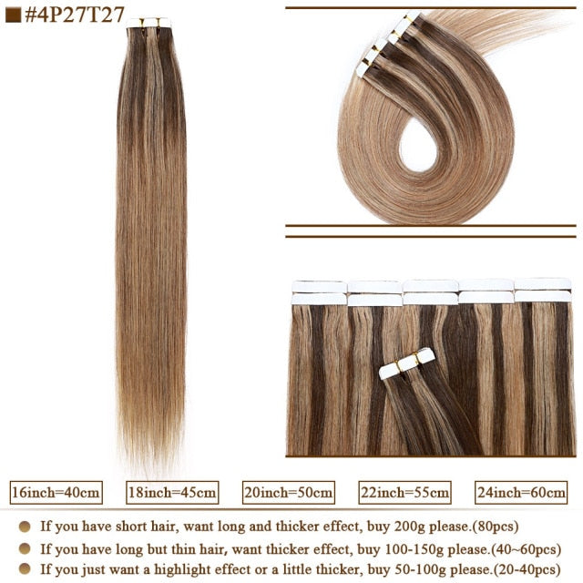 2.5g/pc Natural Hair Extensions Tape In Human Hair Invisible Tape Hair Extensions