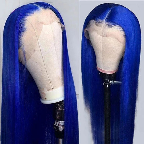 Long Straight Blue Wig  Blonde/Yellow/Grey/Red/Orange Lace Front Synthetic Hair Wig
