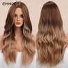 Long Wavy Ombre Brown with Blonde Synthetic Wigs Natural Hair Heat Resistant Fiber Hair Wig