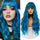 Synthetic Long Wig Blue Wave Wig With Bangs Synthetic Heat-Resistant Fiber