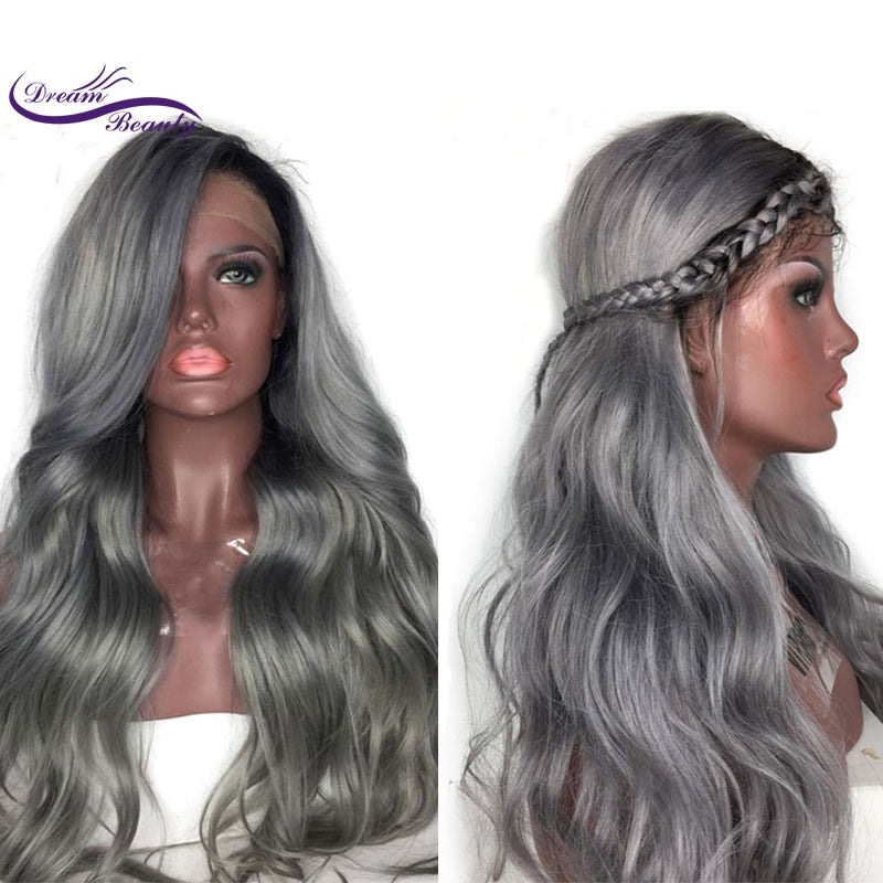 Ombre Grey Brazilian Body Wave Lace Front Human Hair Wigs - MRD Couture International 