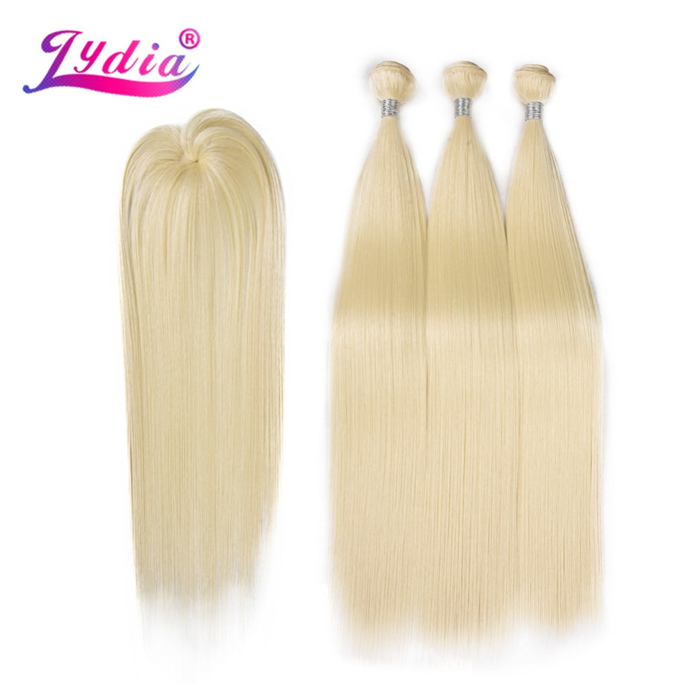 Synthetic Yaki Straight Hair Weave With Double Weft 613# Blonde Hair Bundles 16inch-20inch 4pc/Pack With Free Closure - MRD Couture International 