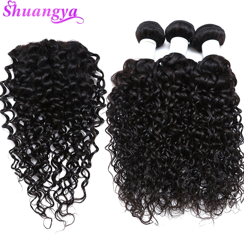 Malaysian Water Wave Bundles With Lace Closure Human Hair 3/4 Bundles Remy Hair Extension - MRD Couture International 