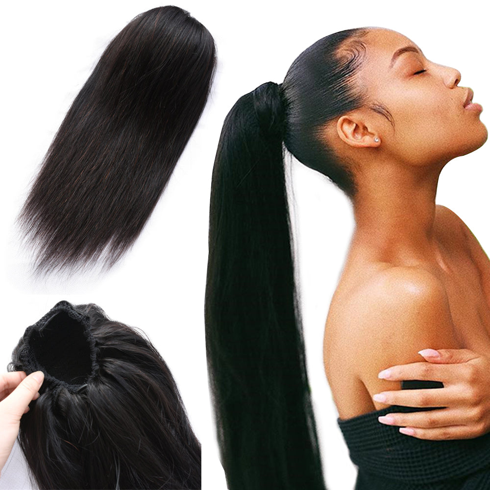 Brazilian Non-Remy Straight Ponytail 100% Human Hair Drawstring Ponytail With Clips - MRD Couture International 